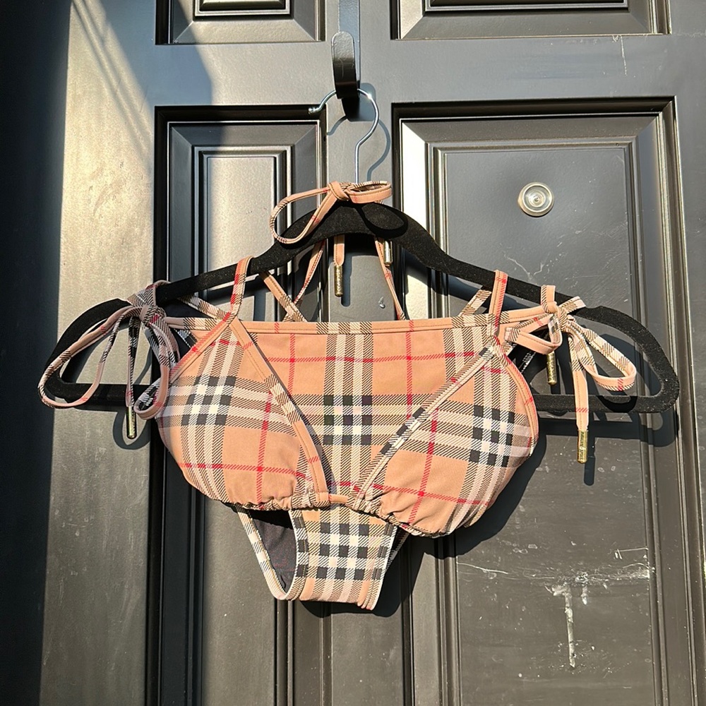Check Stretch Nylon Triangle Bikini - Burberry